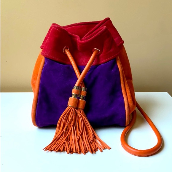 Salvatore Ferragamo Orange Purple Suede Haley Bag - Picture 2 of 15